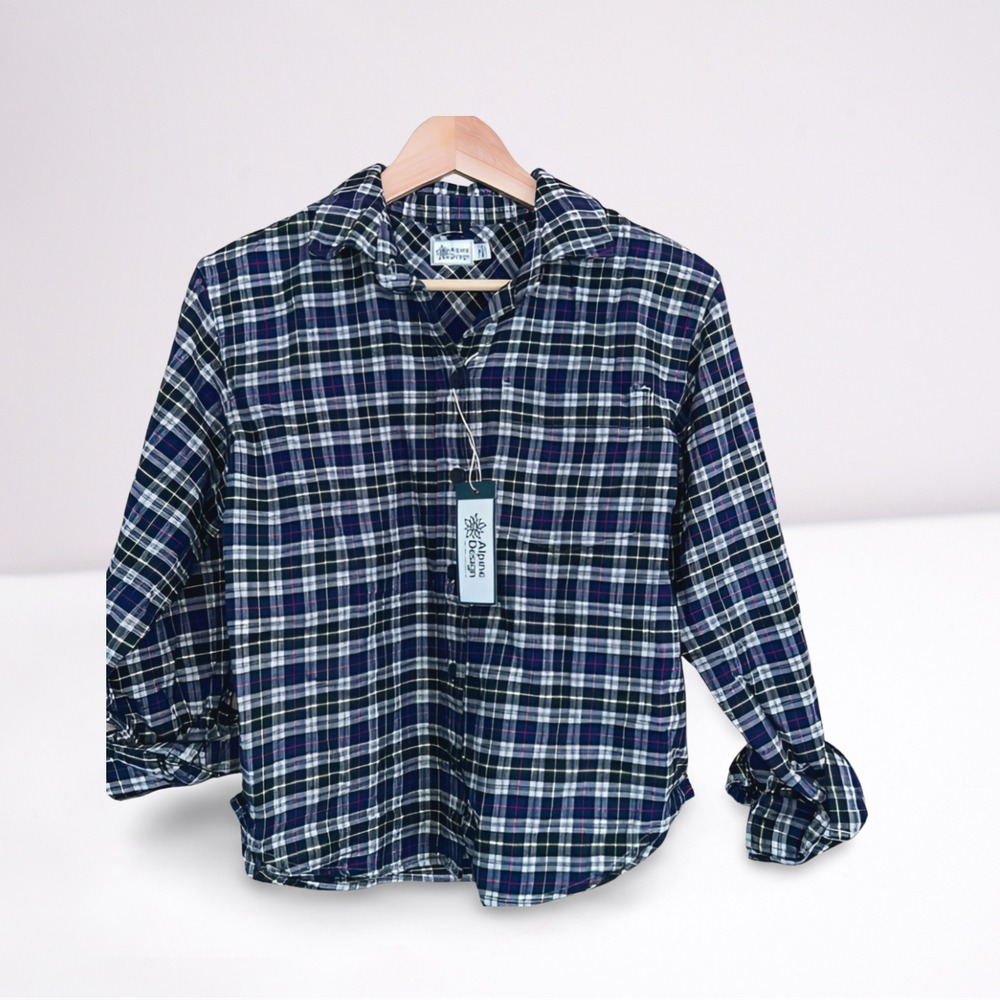 Alpine Design Women's XS Midweight Flannel Shirt Navy Cream Plaid NWT